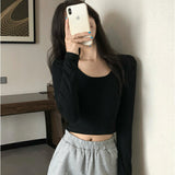 Tシャツ 長袖 レディース ショート丈 通販 長袖Tシャツ 長袖tシャツ tシャツ シャツ Uネック カットソー レディースカットソー レディースTシャツ 長袖カットソー ショート ミニ丈