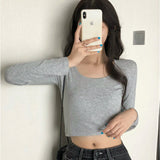 Tシャツ 長袖 レディース ショート丈 通販 長袖Tシャツ 長袖tシャツ tシャツ シャツ Uネック カットソー レディースカットソー レディースTシャツ 長袖カットソー ショート ミニ丈