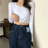 Tシャツ 長袖 レディース ショート丈 通販 長袖Tシャツ 長袖tシャツ tシャツ シャツ Uネック カットソー レディースカットソー レディースTシャツ 長袖カットソー ショート ミニ丈