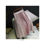 プリーツスカート ロング 通販 ロングスカート スカート ボトムス レディース 膝下丈 ミモレ丈 シンプル 無地 ウエストゴム サテン Aライン 秋 冬 通勤 通学 きれいめ カジュアル 大人