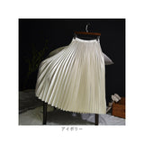 プリーツスカート ロング 通販 ロングスカート スカート ボトムス レディース 膝下丈 ミモレ丈 シンプル 無地 ウエストゴム サテン Aライン 秋 冬 通勤 通学 きれいめ カジュアル 大人