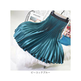 プリーツスカート ロング 通販 ロングスカート スカート ボトムス レディース 膝下丈 ミモレ丈 シンプル 無地 ウエストゴム サテン Aライン 秋 冬 通勤 通学 きれいめ カジュアル 大人