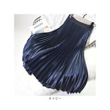 プリーツスカート ロング 通販 ロングスカート スカート ボトムス レディース 膝下丈 ミモレ丈 シンプル 無地 ウエストゴム サテン Aライン 秋 冬 通勤 通学 きれいめ カジュアル 大人