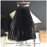 プリーツスカート ロング 通販 ロングスカート スカート ボトムス レディース 膝下丈 ミモレ丈 シンプル 無地 ウエストゴム サテン Aライン 秋 冬 通勤 通学 きれいめ カジュアル 大人