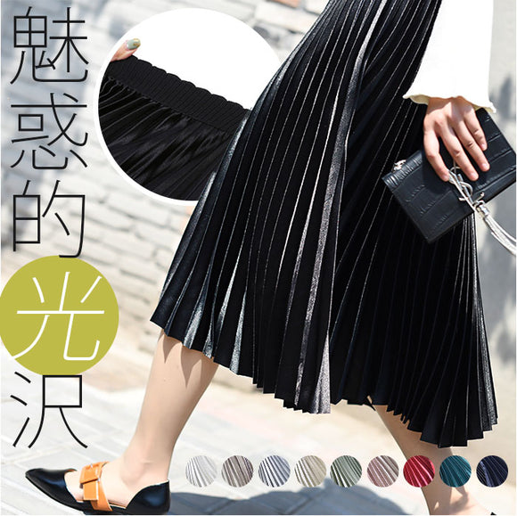 プリーツスカート ロング 通販 ロングスカート スカート ボトムス レディース 膝下丈 ミモレ丈 シンプル 無地 ウエストゴム サテン Aライン 秋 冬 通勤 通学 きれいめ カジュアル 大人