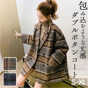 ショートコート レディース 冬 通販 Pコート ピーコート アウター コート ジャケット 上着 ラシャコート ダブル チェック 防寒 暖かい きれいめ おしゃれ 羽織 長袖 スーツオーバー