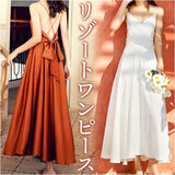 リゾートワンピース 夏 レディース 通販 ロングワンピース マキシワンピース ワンピ ワンピース キャミソールワンピース Aライン フレア おしゃれ バッククロス 光沢 ドレープ シンプル