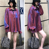 サテンブラウス 長袖 レディース 通販 レディースブラウス 長袖ブラウス ロングシャツ サテン ブラウス カーディガン チュニック シャツ 長袖シャツ 羽織 羽織り 光沢感 レトロ ロング