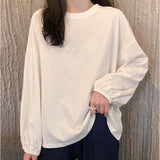 カットソー 長袖 レディース 通販 tシャツ ロンt 長袖Tシャツ クルーネック ラウンドネック ドロップショルダー ボリューム袖 トップス ゆったり 春 秋 冬 体型カバー 無地 シンプル