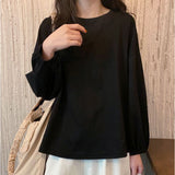カットソー 長袖 レディース 通販 tシャツ ロンt 長袖Tシャツ クルーネック ラウンドネック ドロップショルダー ボリューム袖 トップス ゆったり 春 秋 冬 体型カバー 無地 シンプル