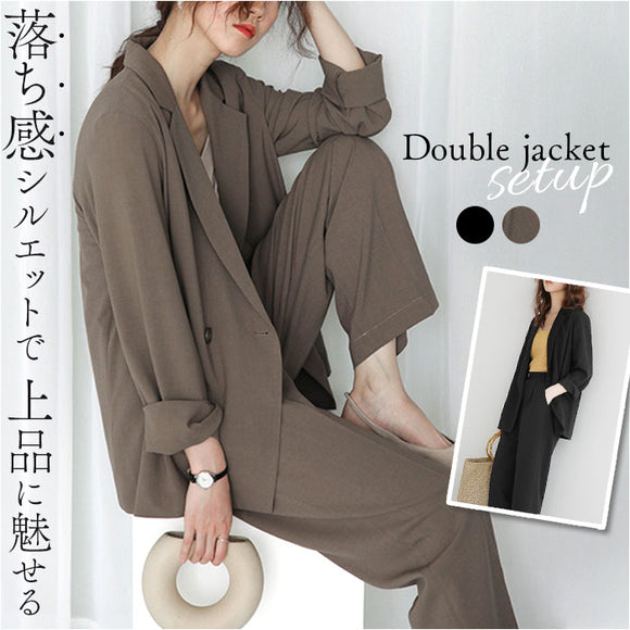 ジャケット パンツ レディース セットアップ 通販 スーツ パンツスーツ カジュアルスーツ ビジネススーツ フォマールスーツ ダブルジャケット ズボン 長ズボン 2つボタン シンプル 無地