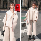 ハイネックポンチョ ワイドパンツ セットアップ レディース 通販 ハイネック ポンチョ ワイド パンツ ロングパンツ 部屋着 長ズボン パンツスーツ 体型カバー ゆったり 上下セット 上下