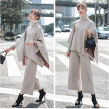 ハイネックポンチョ ワイドパンツ セットアップ レディース 通販 ハイネック ポンチョ ワイド パンツ ロングパンツ 部屋着 長ズボン パンツスーツ 体型カバー ゆったり 上下セット 上下