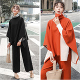 ハイネックポンチョ ワイドパンツ セットアップ レディース 通販 ハイネック ポンチョ ワイド パンツ ロングパンツ 部屋着 長ズボン パンツスーツ 体型カバー ゆったり 上下セット 上下
