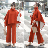 ハイネックポンチョ ワイドパンツ セットアップ レディース 通販 ハイネック ポンチョ ワイド パンツ ロングパンツ 部屋着 長ズボン パンツスーツ 体型カバー ゆったり 上下セット 上下