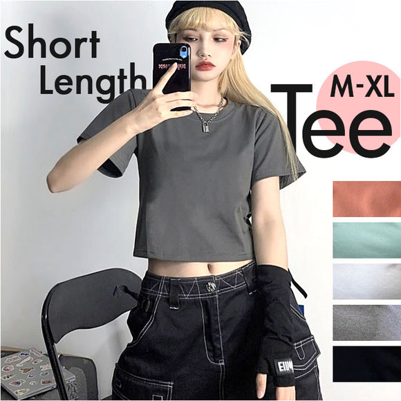 Tシャツ 半袖 レディース ショート丈 通販 半袖Tシャツ 半袖tシャツ tシャツ シャツ ショート カットソー レディースカットソー ミニ丈 へそ出し クルーネック 無地 フェミニン