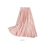 プリーツスカート ロング 通販 スカート ロングスカート ボトムス レディース 膝下丈 ミモレ丈 シンプル 無地 ウエストゴム サテン Aライン 通勤 通学 きれいめ カジュアル 大人 女性