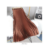 プリーツスカート ロング 通販 スカート ロングスカート ボトムス レディース 膝下丈 ミモレ丈 シンプル 無地 ウエストゴム サテン Aライン 通勤 通学 きれいめ カジュアル 大人 女性