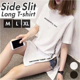 Tシャツ 半袖 レディース ロング丈 通販 ロゴTシャツ 半袖Tシャツ 半袖tシャツ tシャツ シャツ カットソー ロングシャツ レディースカットソー サイドスリット ロゴ ロング ベーシック