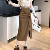 タイトスカート レディース スリツト 通販 タイト スカート レディーススカート ミモレ丈 ミモレ 深スリット スリット入り リボン セクシー きれいめ かわいい 可愛い カジュアル