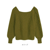 ニット レディース 長袖 通販 スクエアネック セーター ニットセーター プルオーバー トップス 冬 秋冬 ケーブルニット ショート丈 ボリューム袖 ぽわん袖 可愛い おしゃれ かわいい