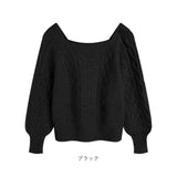 ニット レディース 長袖 通販 スクエアネック セーター ニットセーター プルオーバー トップス 冬 秋冬 ケーブルニット ショート丈 ボリューム袖 ぽわん袖 可愛い おしゃれ かわいい