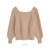 ニット レディース 長袖 通販 スクエアネック セーター ニットセーター プルオーバー トップス 冬 秋冬 ケーブルニット ショート丈 ボリューム袖 ぽわん袖 可愛い おしゃれ かわいい