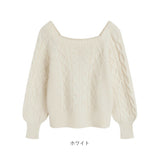 ニット レディース 長袖 通販 スクエアネック セーター ニットセーター プルオーバー トップス 冬 秋冬 ケーブルニット ショート丈 ボリューム袖 ぽわん袖 可愛い おしゃれ かわいい