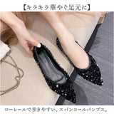 ローヒールパンプス レディース 通販 フラットシューズ 靴 ぺたんこ靴 走れるパンプス ポインテッドトゥパンプス ポインテッドトゥ パンプス ローヒール スパンコール お出かけ