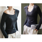 Uネック カットソー 長袖 通販 tシャツ ロンt レディース 長袖インナー ロングTシャツ 長袖Tシャツ トップス インナー プルオーバー 重ね着 春 秋冬 無地 シンプル きれいめ ベーシック