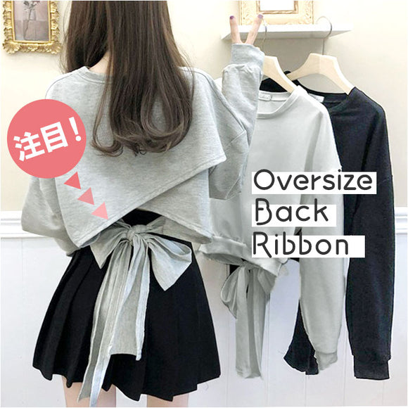 カットソー 長袖 レディース きれいめ 通販 トレーナー プルオーバー トップス Tシャツ ロンT バックリボン ショート丈 ゆったり オーバーサイズ カジュアル かわいい おしゃれ 可愛い