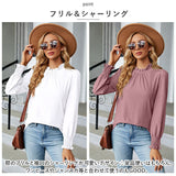 長袖 Tシャツ レディース 通販 カットソー プルオーバー シャツ ティーシャツ ロンティー ロンT ロングTシャツ トップス タートルネック ハイネック レーヨン フリル 通勤 通学 重ね着