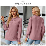 長袖 Tシャツ レディース 通販 カットソー プルオーバー シャツ ティーシャツ ロンティー ロンT ロングTシャツ トップス タートルネック ハイネック レーヨン フリル 通勤 通学 重ね着