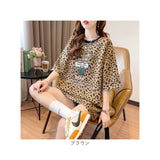 Tシャツ 半袖 レディース 通販 トップス カットソー おしゃれ ゆったり ビッグシルエット リラックス オーバーサイズ かわいい レオパード ヒョウ ヒョウ柄 プルオーバー
