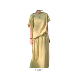 セットアップ レディース カジュアル 通販 トップス ロングスカート 半袖Tシャツ スカートセット おしゃれ かわいい 上下セット 折り返し袖 きれいめ シンプル 通勤 通学 夏 普段着 無地
