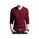 ニット セーター メンズ 通販 ニットセーター シャツ スリムニット プルオーバー Vネック 長袖 ラウンドネック ボタン 無地 シンプル 春 秋 冬 トップス 紳士