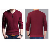 ニット セーター メンズ 通販 ニットセーター シャツ スリムニット プルオーバー Vネック 長袖 ラウンドネック ボタン 無地 シンプル 春 秋 冬 トップス 紳士