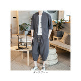 メンズ セットアップ 夏用 通販 涼しい 上下セット 五分袖 Tシャツ トップス サルエルパンツ 七分丈 パンツ ズボン 春夏 半袖シャツ 半袖 綿麻 リネン ゆったり 無地 カジュアル シンプル