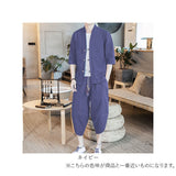 メンズ セットアップ 夏用 通販 涼しい 上下セット 五分袖 Tシャツ トップス サルエルパンツ 七分丈 パンツ ズボン 春夏 半袖シャツ 半袖 綿麻 リネン ゆったり 無地 カジュアル シンプル