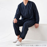 パジャマ メンズ 長袖 前開き 通販 ルームウェア ルームウエア ナイトウェア 部屋着 寝間着 ナイトウエア ネイビー 紺色 ホームウエア 男性 紳士 シニア 長ズボン ポケット ウエストゴム