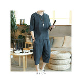 メンズ セットアップ 夏用 通販 半袖シャツ 半袖 五分袖 Tシャツ 七分丈 パンツ ズボン 春夏 トップス 上下セット 綿麻 リネン 涼しい サルエルパンツ ゆったり 無地 カジュアル シンプル