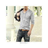 長袖 Tシャツ メンズ 通販 カットソー トップス ロンT ロング プルオーバー ティーシャツ シャツ ヘンリーネック コットン 綿 シンプル 無地 ビンテージ風 重ね着 カジュアル 柔らかい