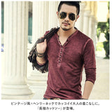 長袖 Tシャツ メンズ 通販 カットソー トップス ロンT ロング プルオーバー ティーシャツ シャツ ヘンリーネック コットン 綿 シンプル 無地 ビンテージ風 重ね着 カジュアル 柔らかい