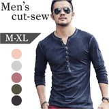 長袖 Tシャツ メンズ 通販 カットソー トップス ロンT ロング プルオーバー ティーシャツ シャツ ヘンリーネック コットン 綿 シンプル 無地 ビンテージ風 重ね着 カジュアル 柔らかい