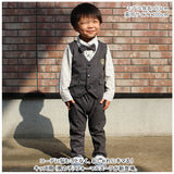 フォーマルスーツ キッズ チェック柄 通販 パンツスーツ フォーマル スーツ 蝶ネクタイ リボン ズボン パンツ ベスト シャツ ストライプシャツ 長袖 子供服 子ども服 男の子 子供 子ども