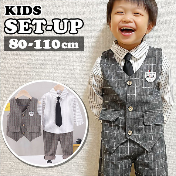 フォーマルスーツ キッズ ストライプ 通販 パンツスーツ フォーマル スーツ ネクタイ ズボン パンツ ベスト シャツ ストライプシャツ 長袖 子供服 子ども服 男の子 子供 子ども こども