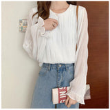 長袖 シアーシャツ 通販 シャツ カットソー レディース プルオーバー ギャザーブラウス トップス シースルー 通勤 通学 無地 シンプル カジュアル きれいめ おしゃれ 大人 可愛い 春 夏