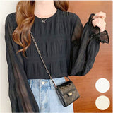 長袖 シアーシャツ 通販 シャツ カットソー レディース プルオーバー ギャザーブラウス トップス シースルー 通勤 通学 無地 シンプル カジュアル きれいめ おしゃれ 大人 可愛い 春 夏