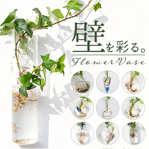 壁掛け 花瓶 通販 一輪挿し フラワーベース ガラス 花びん 花器 小さい コンパクト フック付き 倒れない 涼しげ 透明 クリア 壁飾り ウォールデコ リビング インテリア 水耕栽培 おしゃれ