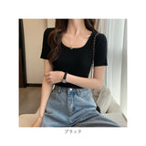 半袖 リブ 通販 トップス カットソー リブニット Tシャツ ラウンドネック 通勤 通学 きれいめ カジュアル スリム 細身 春 夏 無地 シンプル 大人 おとな かわいい カワイイ やわらかい